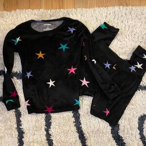 Cat & Jack Kids sz 8 Pajama Set Black with Multicolor Stars Warm Cozy